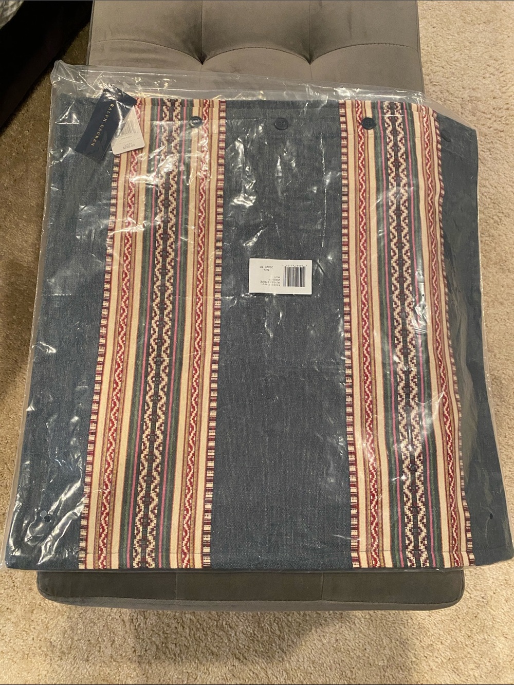 Ralph Lauren Multicolor Striped Canvas Tote with Denim Accent